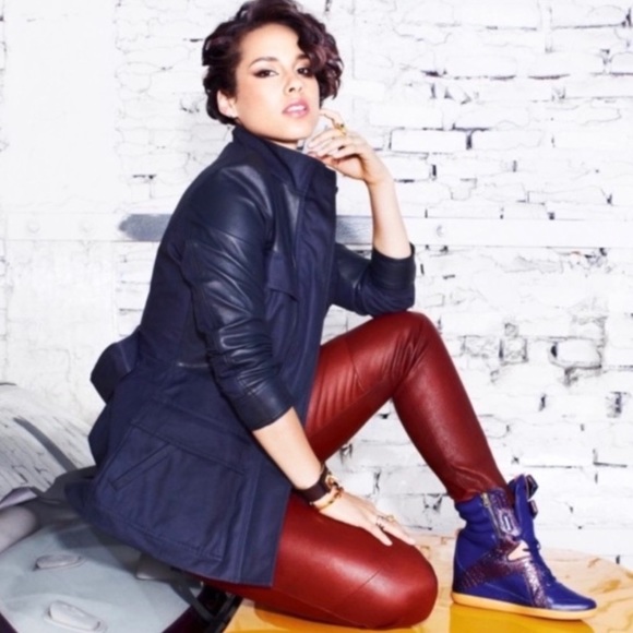 Reebok Alicia Keys Leather High Top Boot Wedge Sneakers in Blue Bronze Size 10 - Picture 2 of 14